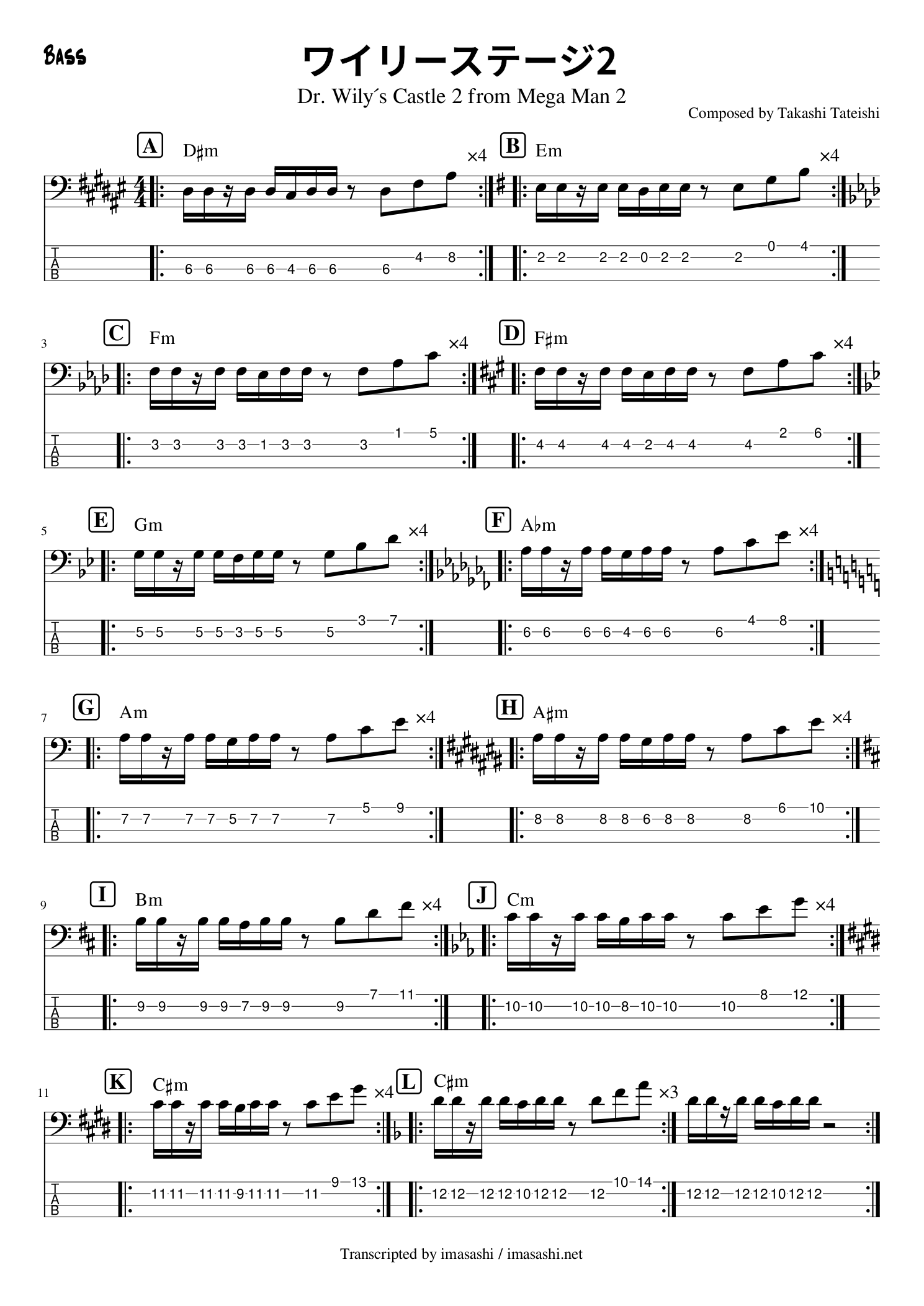 Dr. Wily Stage 2 BGM bass tab