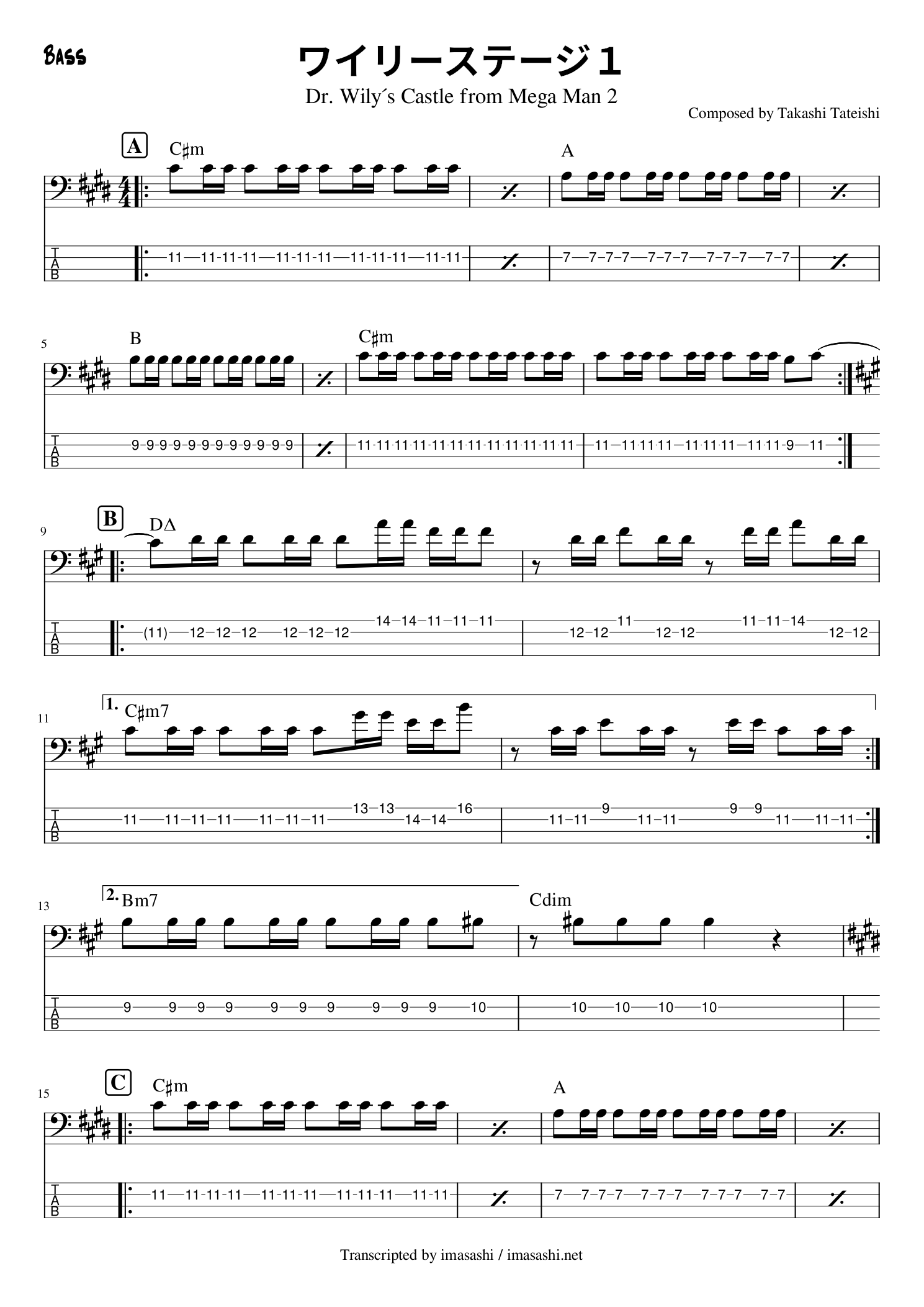 Dr. Wily Stage 1 BGM bass tab 1