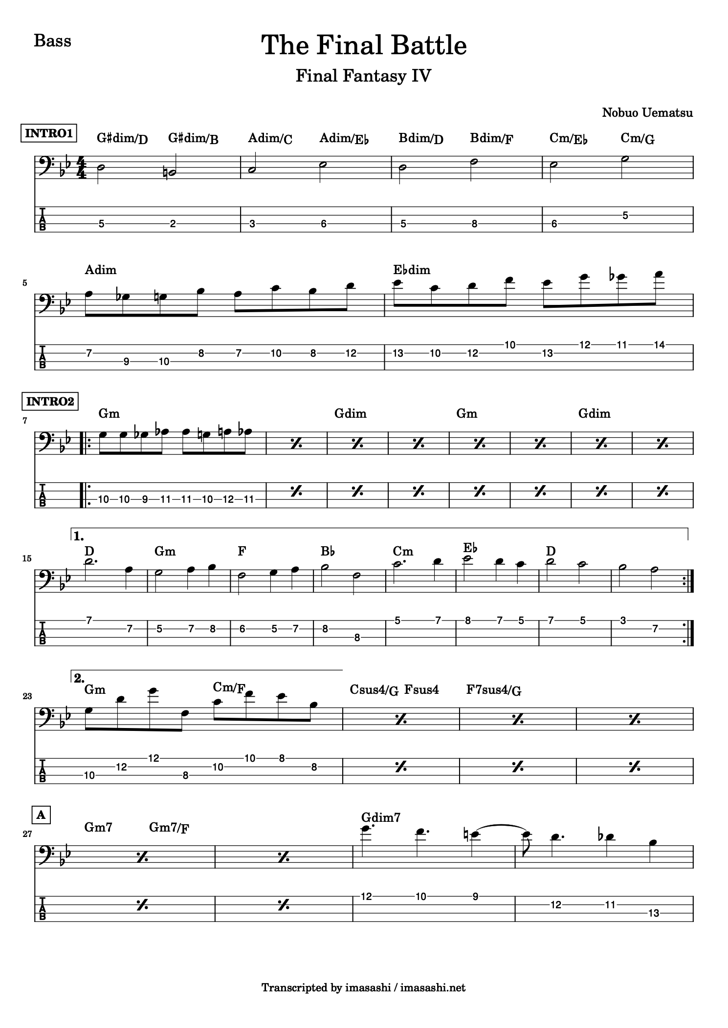 Final Fantasy 4 - The Final Battle - Chords and Bass Tab - page 1