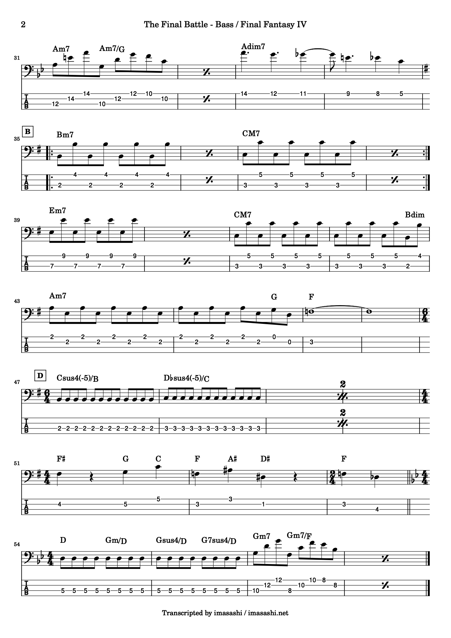 Final Fantasy 4 - The Final Battle - Chords and Bass Tab - page 2