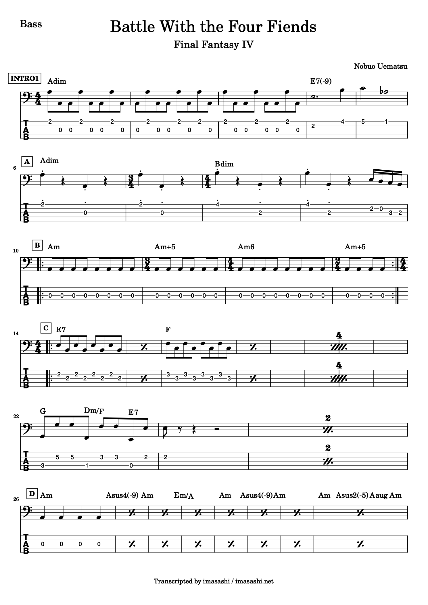 Final Fantasy 4 - Battle With the Four Fiends - Chords and Bass Tab - page 1