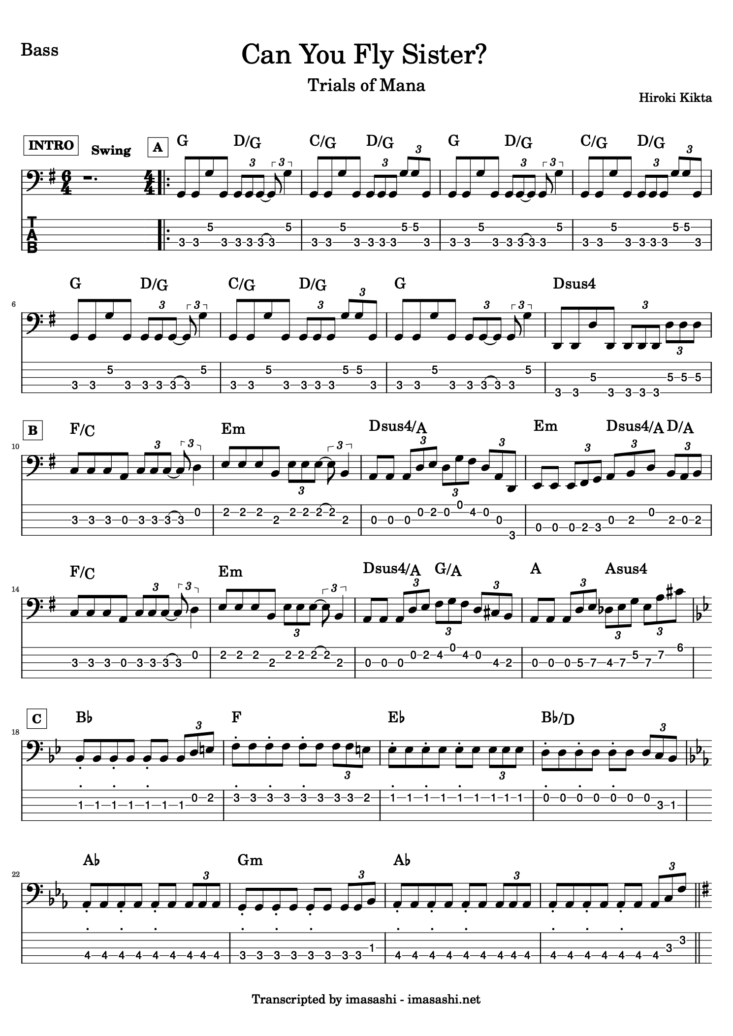 Can You Fly Sister? (Trials of Mana) Chords and Bass Tab 1/2