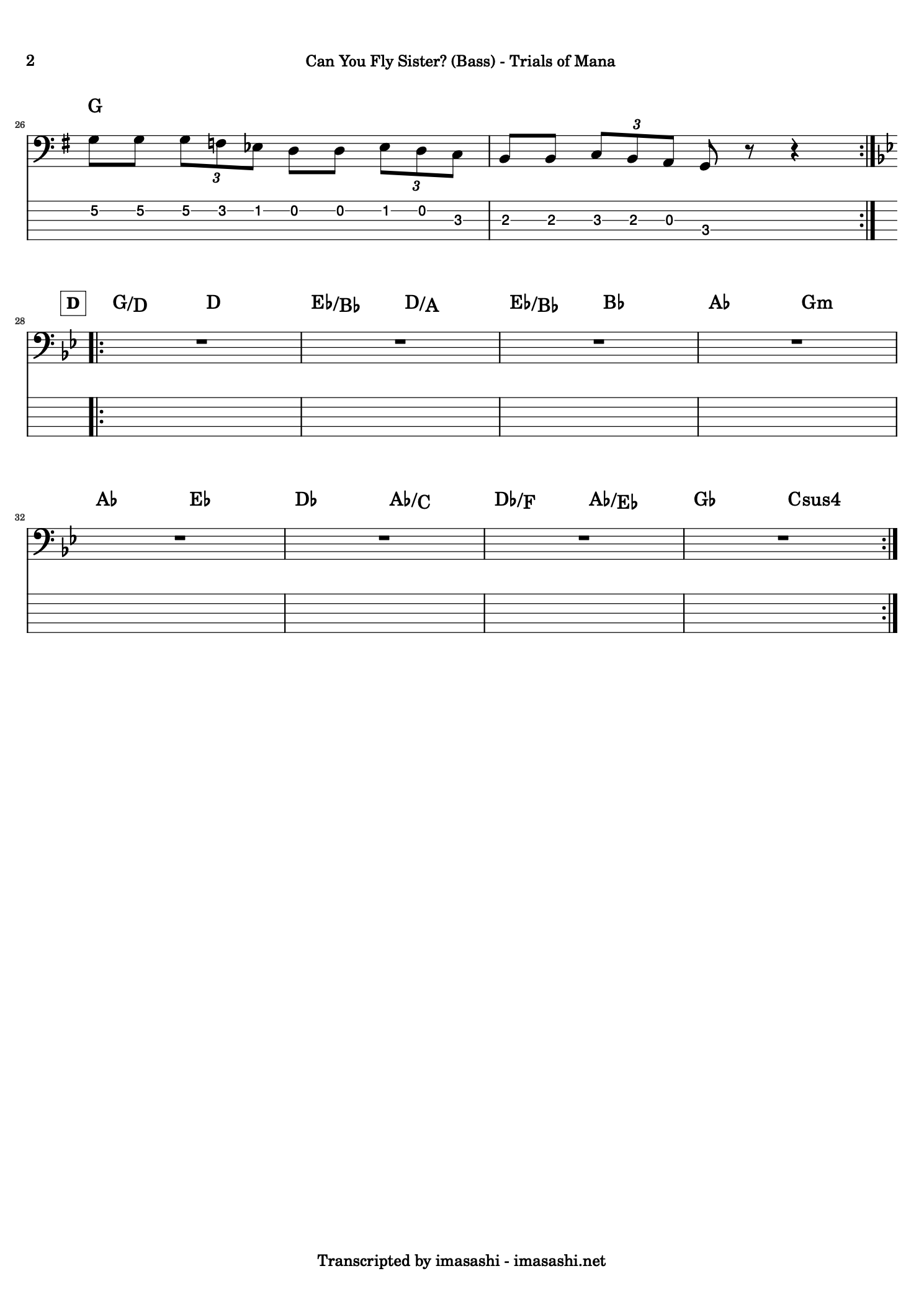 Can You Fly Sister? (Trials of Mana) Chords and Bass Tab 2/2