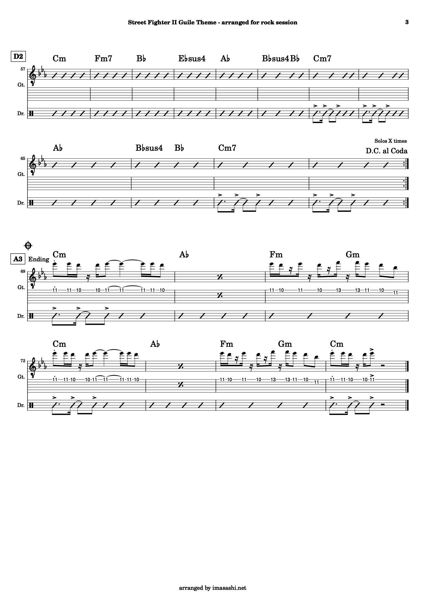 Guile Theme (Street Fighter II) Lead Sheet 3/3